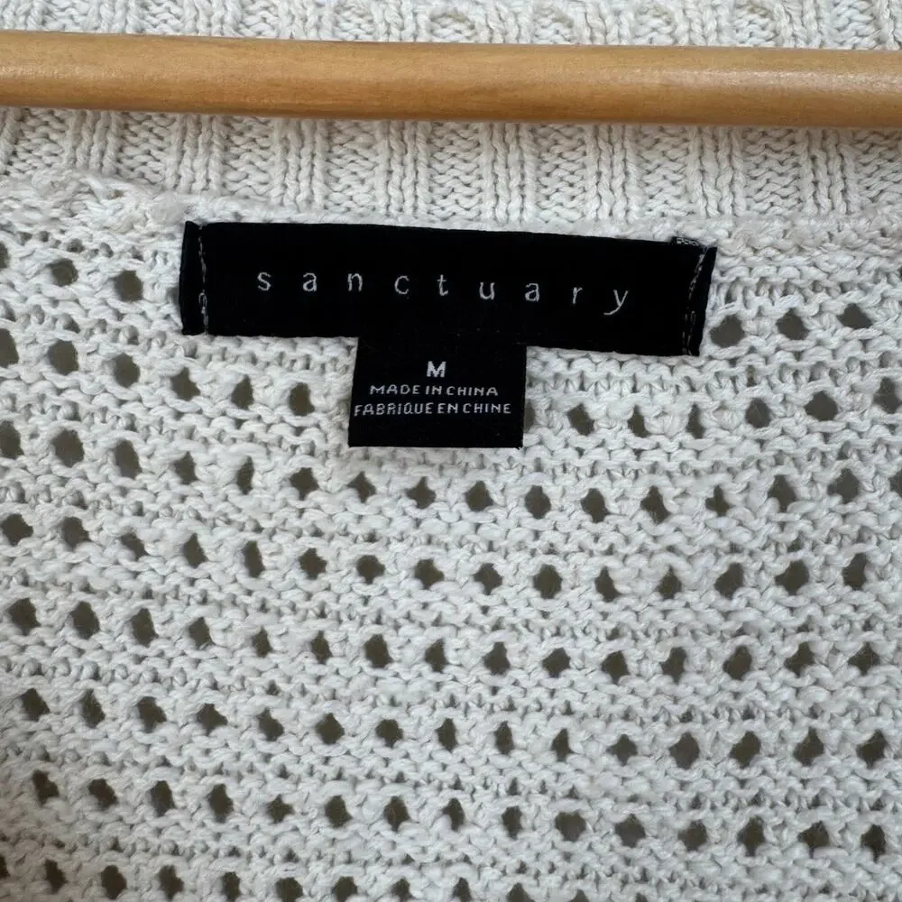 Sanctuary Slouchy Cotton Open Knit Cardigan Cream Women's M Cottagecore Boho
